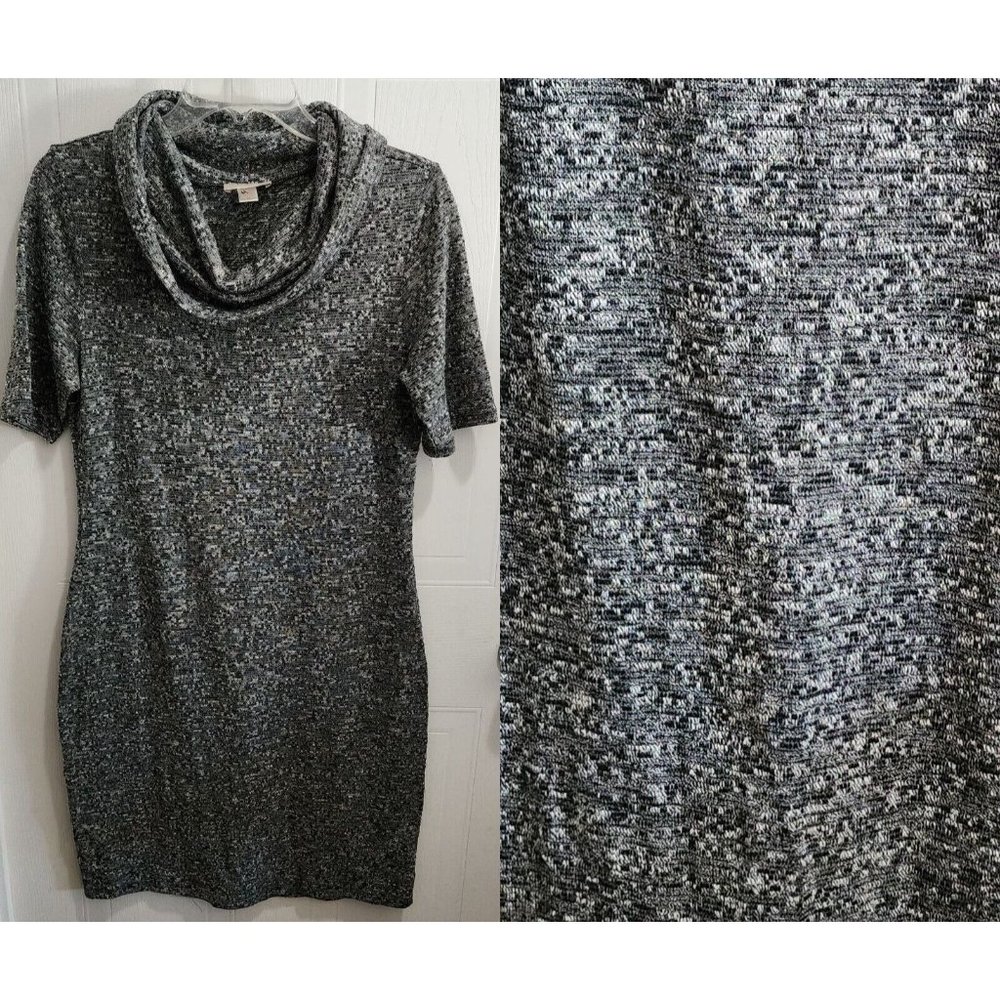 Ann Taylor Loft Women's Short Sleeve Cowl Neck Knit Sheath Dress Gray Sz Medium